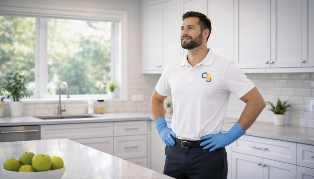 Satisfied Cleaner In Modern Kitchen